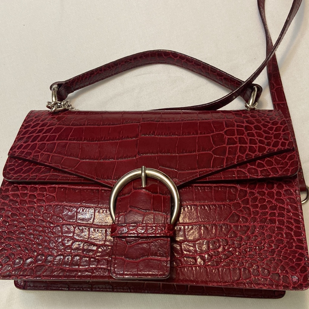 J Peterman By Claudia Leather Burgundy Red Croc Embossed Womens Shoulder Satchel — image 7 of 8